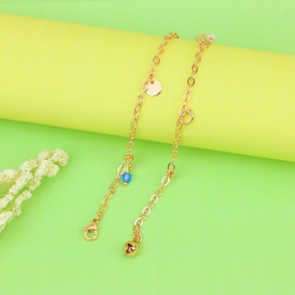 "Rose Gold Anklet with Pearl Drops & Blue Bead, XPAL1167 - Picture 9 of 12